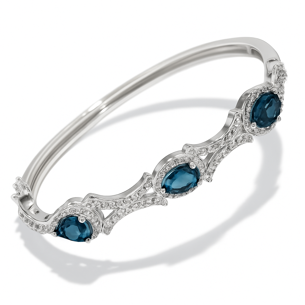 4.50ctw London Blue Topaz & Diamonique Diamond Bangle Bracelet in 18K Gold Overlay – Designer Inspired