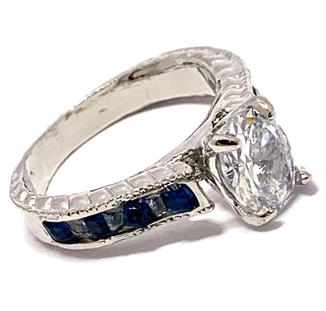 4.50ctw Sapphire & Cubic Zirconia 18k White Gold Overlay Ring