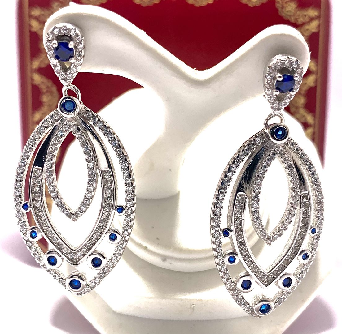 $459 .925 Sterling Silver & 18k WG 1.75ctw Sapphire & Diamonique Diamond Earrings