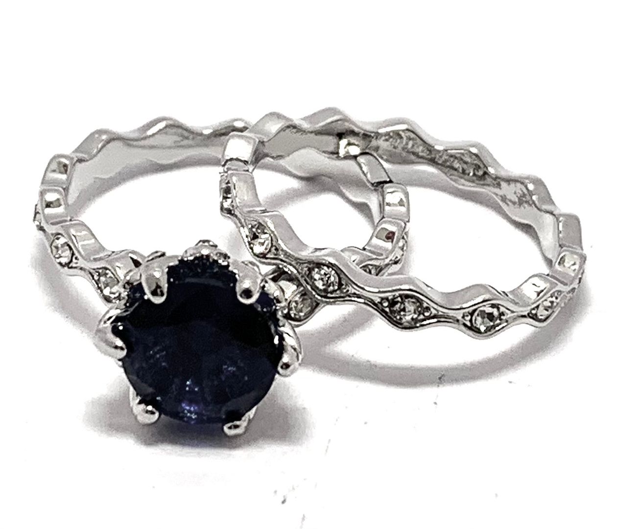 4.75ctw Sapphire & Cubic Zirconia 18k White Gold Overlay Bridal Engagement Ring Set