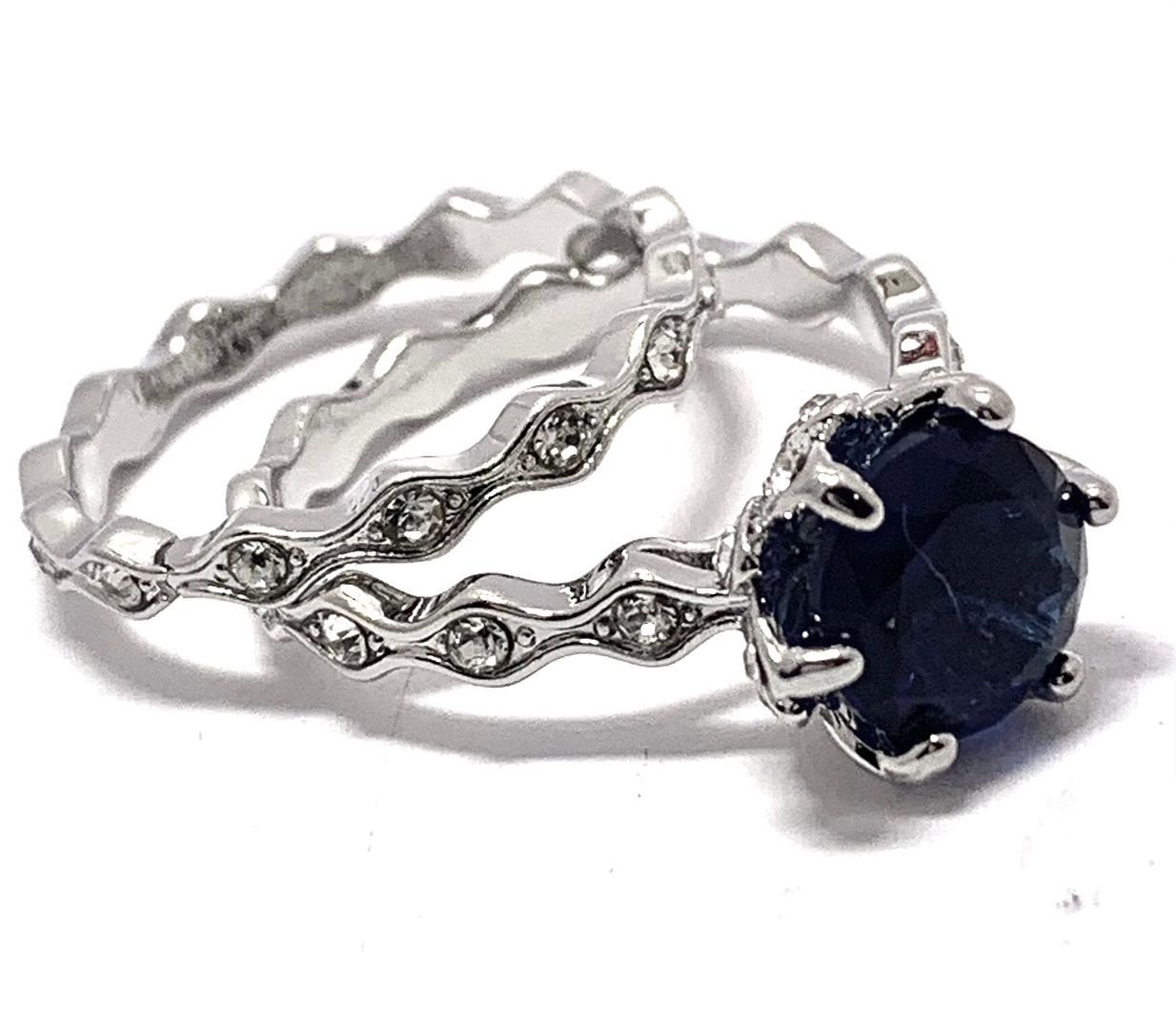 4.75ctw Sapphire & Cubic Zirconia 18k White Gold Overlay Bridal Engagement Ring Set