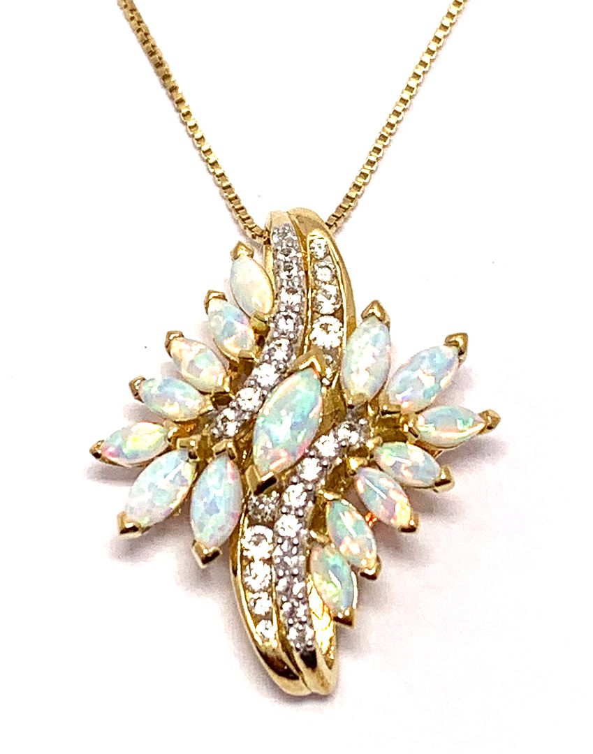 $479 Natural Opal Necklace.925 Sterling Silver 18K Yellow Gold Ovr