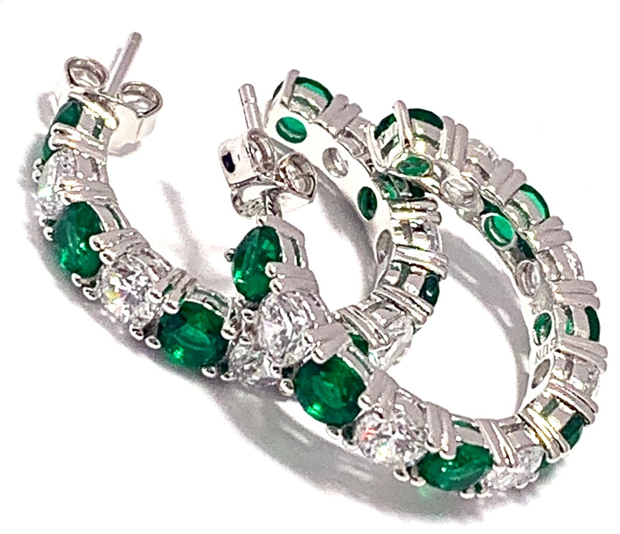 5.00ctw Emerald & Diamonique Diamond Hoop Earrings in 18K Gold Overlay