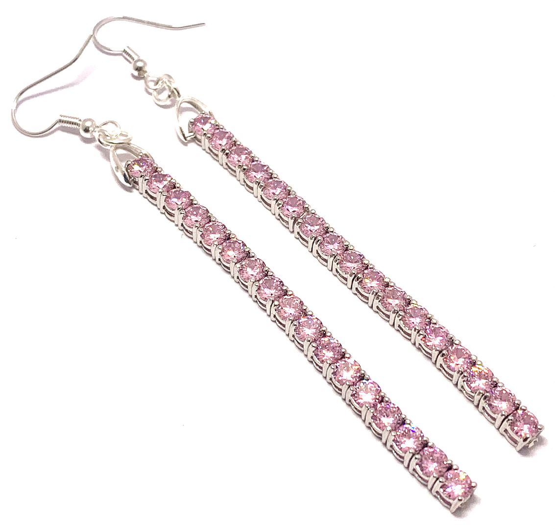 5.00ctw Pink Topaz 4” Long Dangle Tennis Earrings