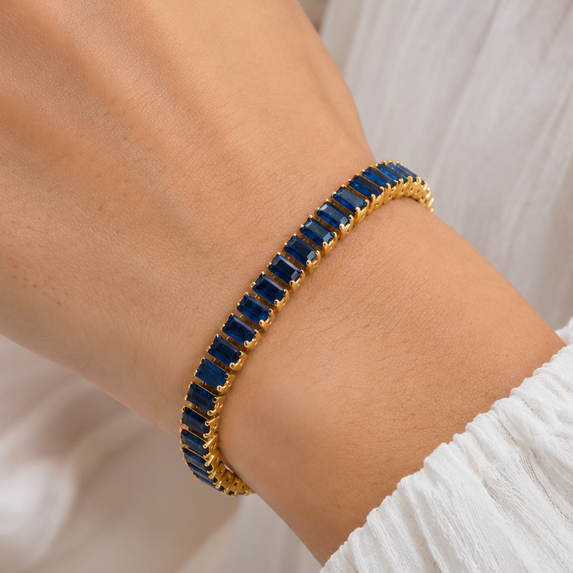 5.00ctw Sapphire Tennis  Bracelet  18K Gold Overlay Adjustable