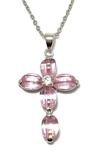 5.20ctw Pink AAA grade CZ Cross Necklace