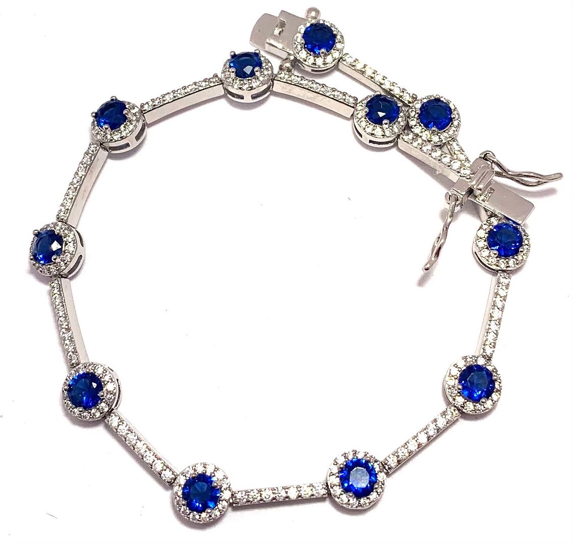 5.50ctw Sapphire & Diamonique Diamond Tennis Bracelet in 18K Gold Overlay – Designer Inspired