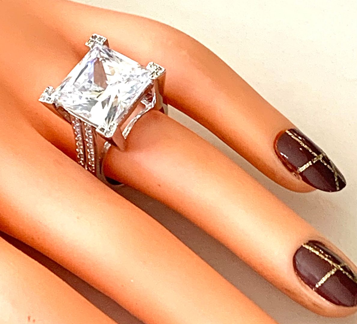 $575 Retail 23.00ctw Moissanite Engagement Ring in 18k WG & .925 Sterling Silver