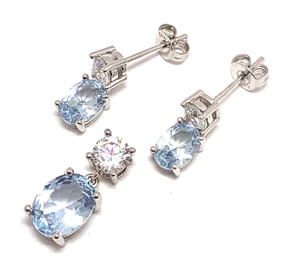 5.75ctw Blue Topaz & Diamonique Diamond Pendent & Earring Set 18k White Gold Over