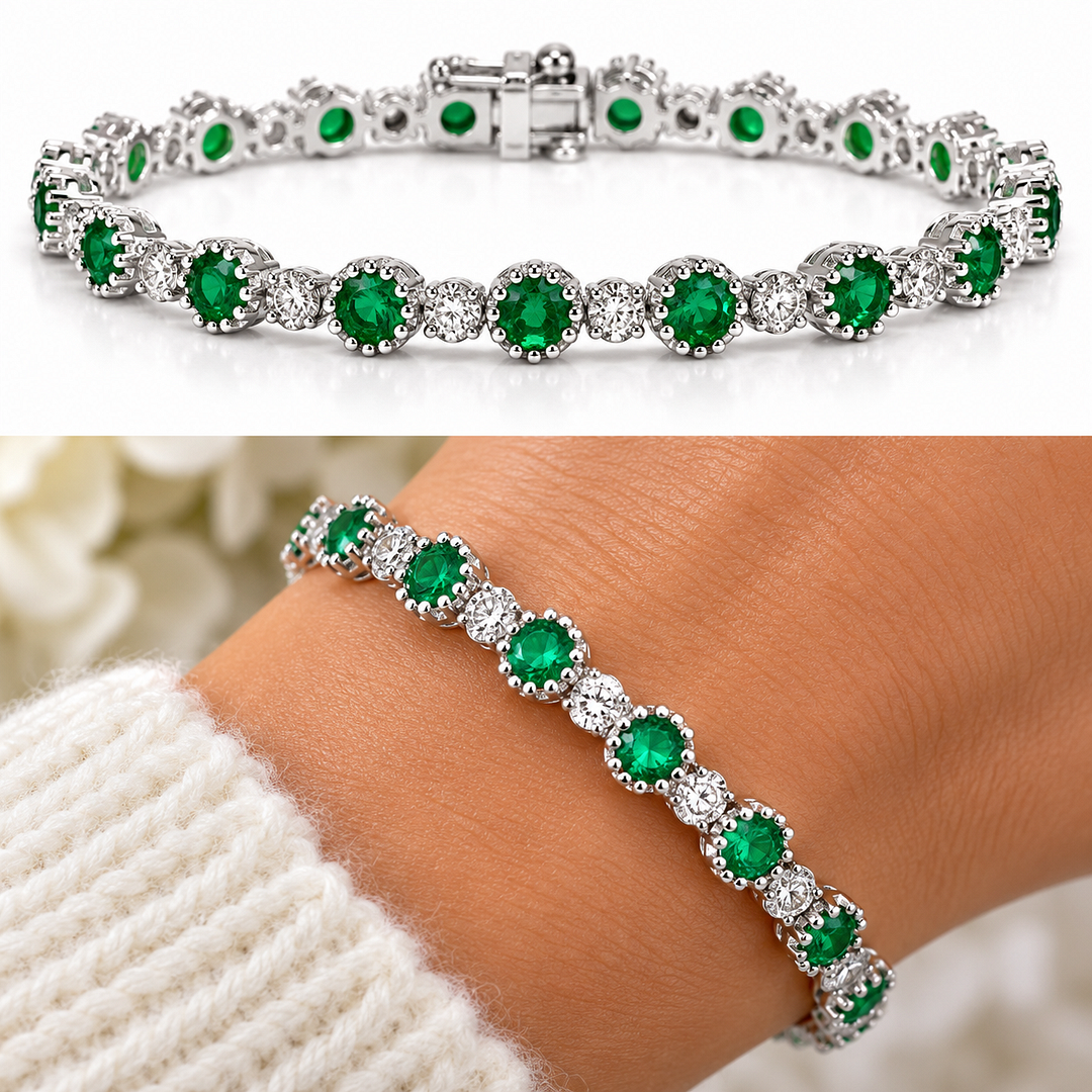 5.75ctw Round Emerald & Diamonique Diamond Tennis Bracelet 7"