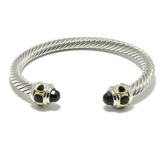 5.95ct Black Spinel Cable Bangle Bracelet Platinum, Gold Plated