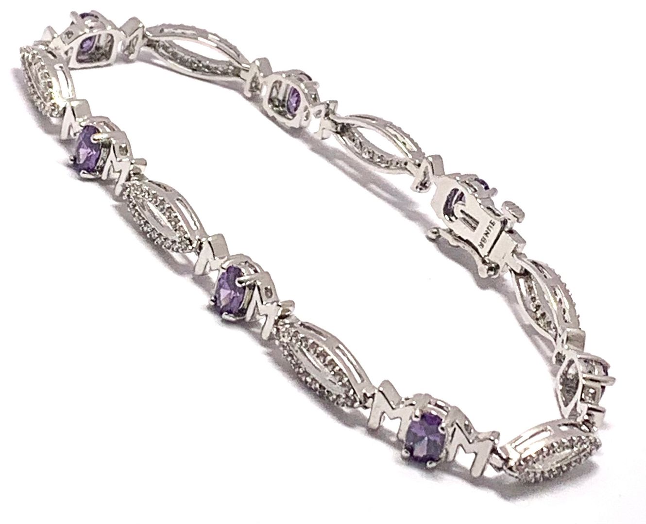 6.00ctw Amethyst & Diamonique Diamond MOM Tennise Bracelet