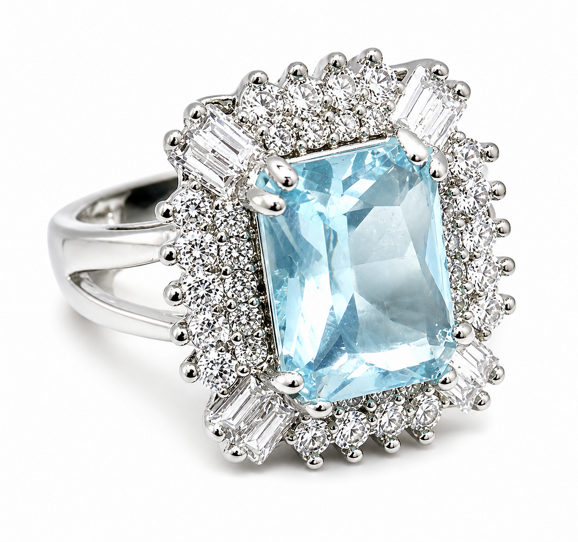 6.00ctw Blue Topaz & Diamonique Diamond  Engagement Ring