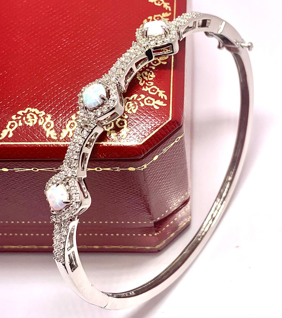 6.00ctw Diamonique Diamond & Opal Bangle Bracelet