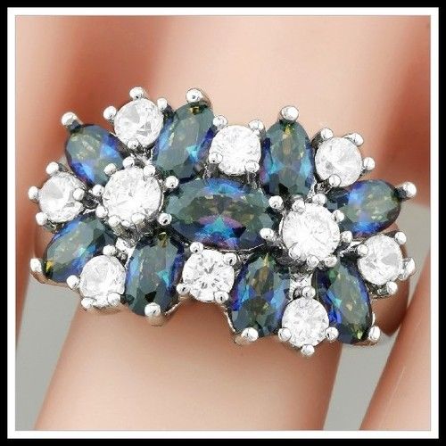 6.00ctw Mystic Topaz & White Sapphire Ring sz 8