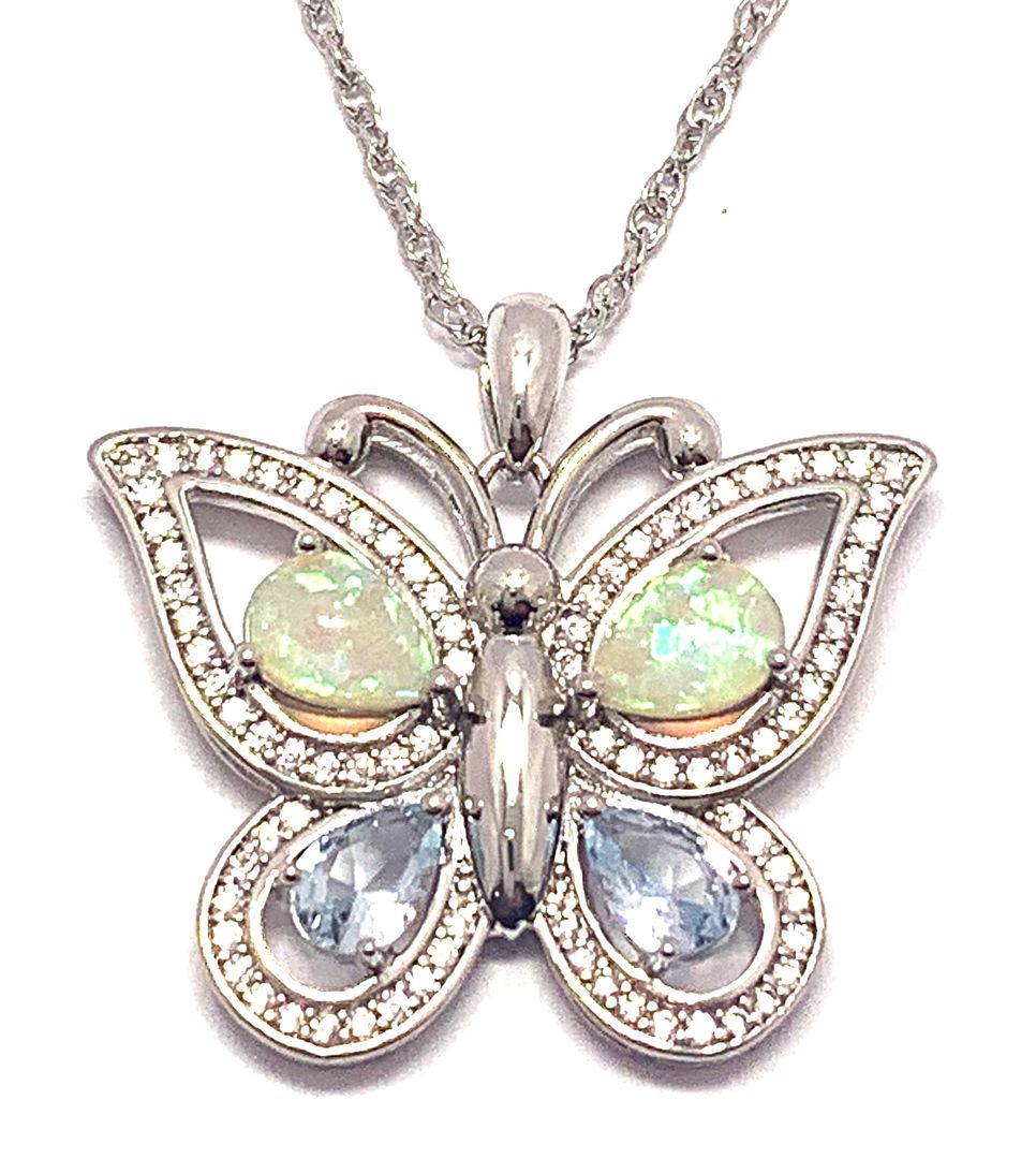 6.00ctw Opal, Blue Topaz & Diamonique Diamond BUTTERFLY Necklace