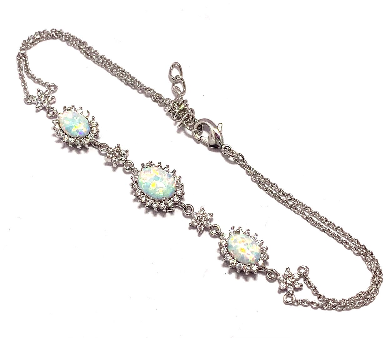 6.00ctw Opal & Diamonique Diamond Adjustable Bracelet in 18K Gold Overlay