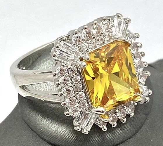 6.00ctw Yellow Topaz & Diamonique Diamond  Engagement Ring