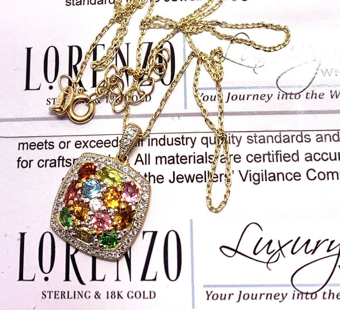 $612 COLORE SG Lorenzo 18K YG & .925 Sterling Silver 20 Genuine Diamonds & 1.40ctw Genuine Multicolor Stones Necklace