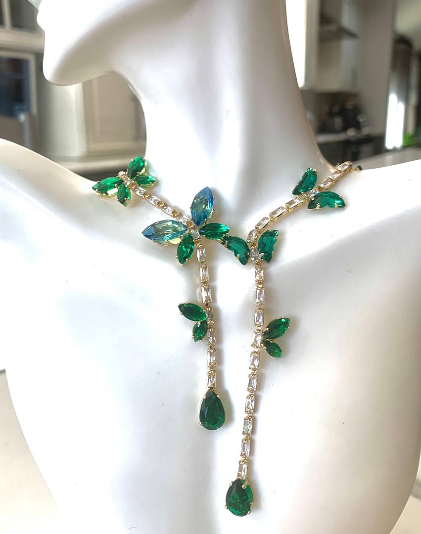 63.00ctw Emerald & CZ 18k White Gold Ovr Statement Necklace