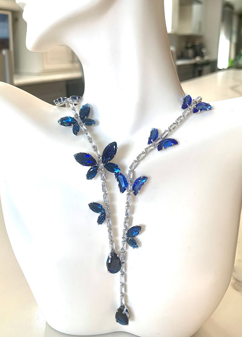 63.00ctw Sapphire & CZ 18k White Gold Ovr Statement Necklace