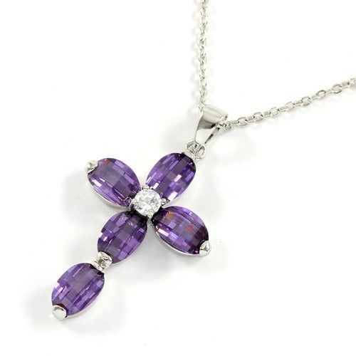 6.50ctw AAA+ Grade Purple Cubic Zirconia Gold Overlay Cross Necklace