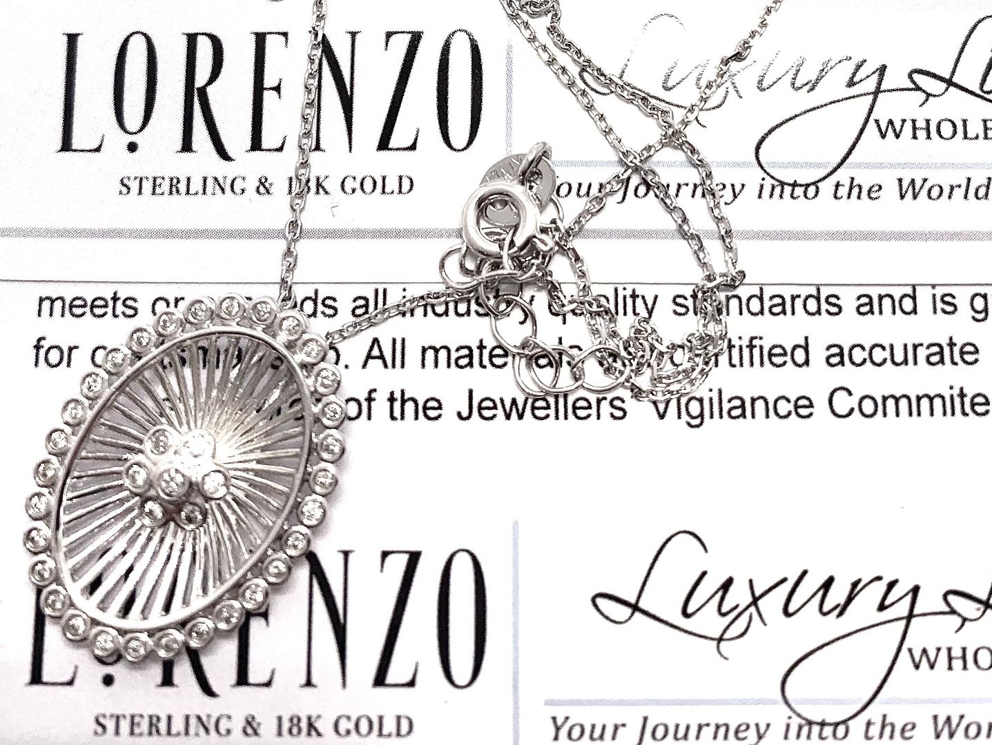 $675 COLORE SG Lorenzo 18K WG & .925 Sterling Silver 37 Genuine Diamonds Necklace