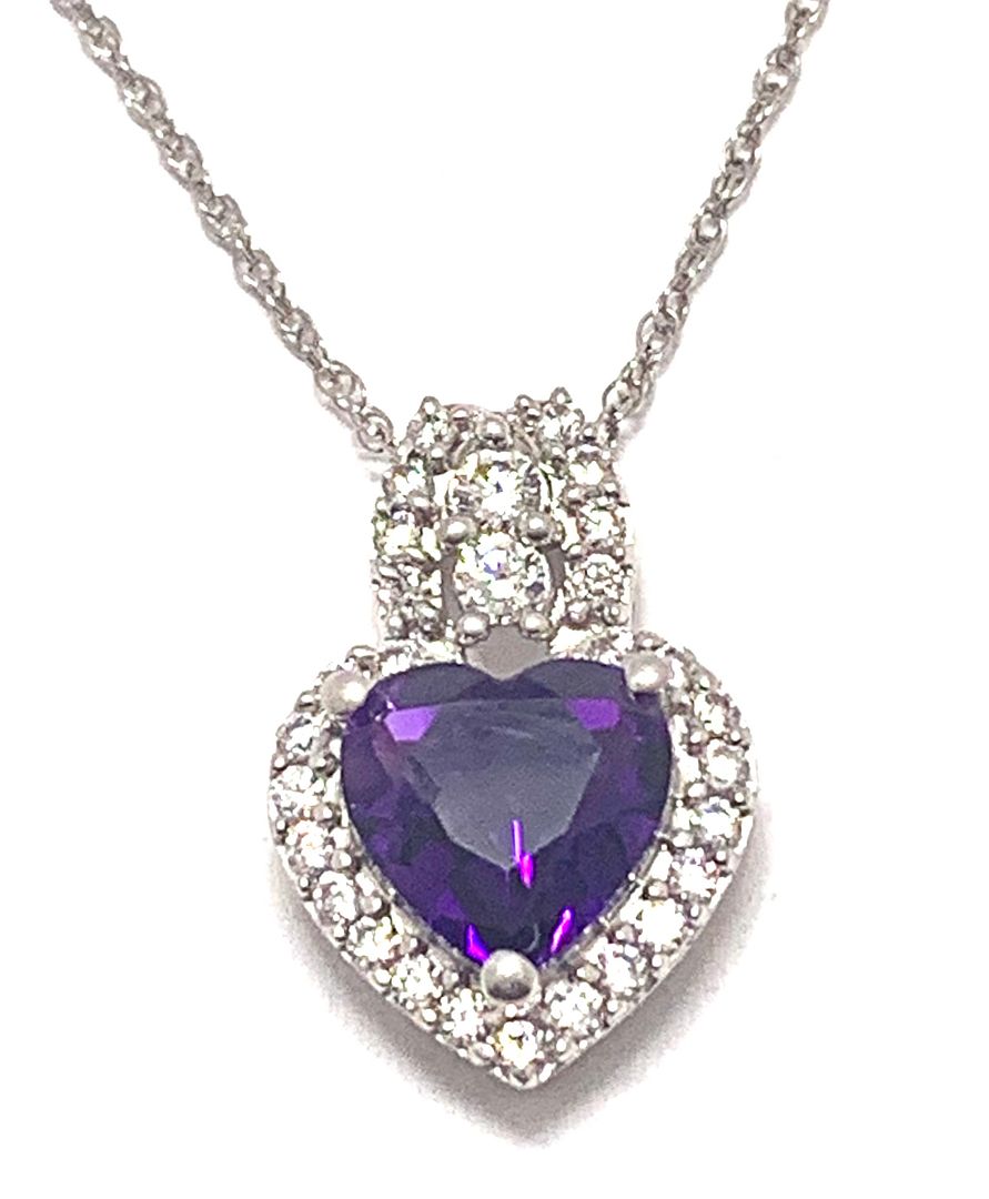 6.75ctw Amethyst & Diamonique Diamond Heart Necklace 18k White Gold Ovr