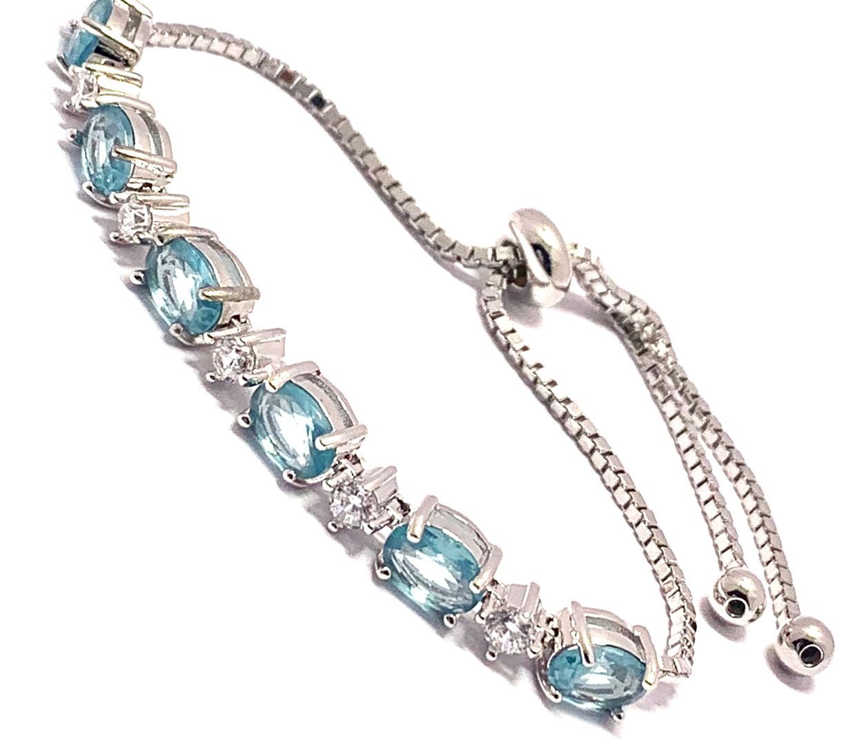 7.00ctw Blue Topaz & Diamonique Diamonds Adjustable Bracelet