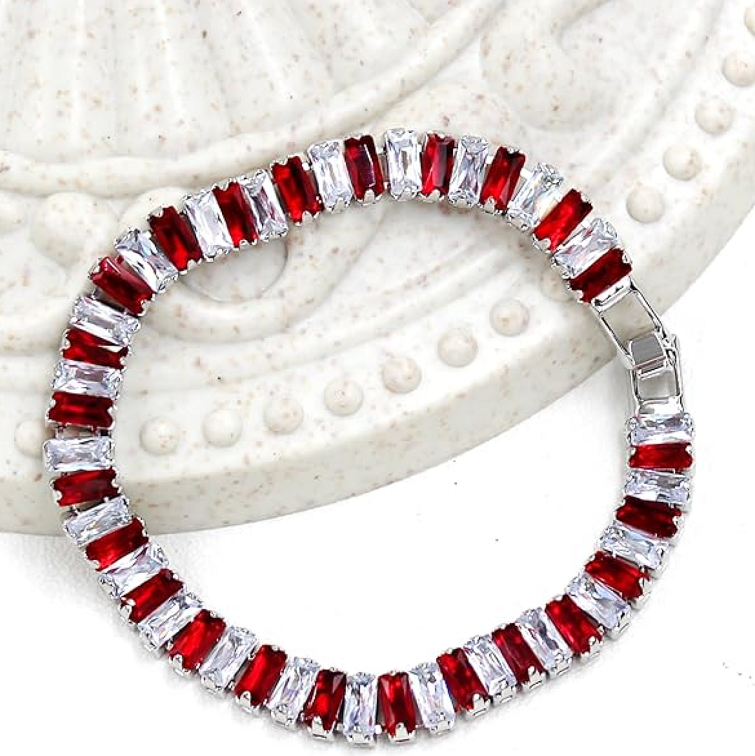 7.00ctw Emerald Cut Ruby & White Sapphire Straight Line Design Tennis Bracelet