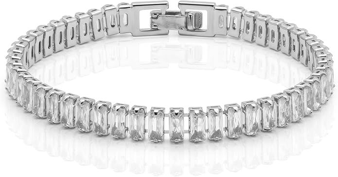 7.00ctw Emerald Cut White Sapphire Straight Line Design Tennis Bracelet