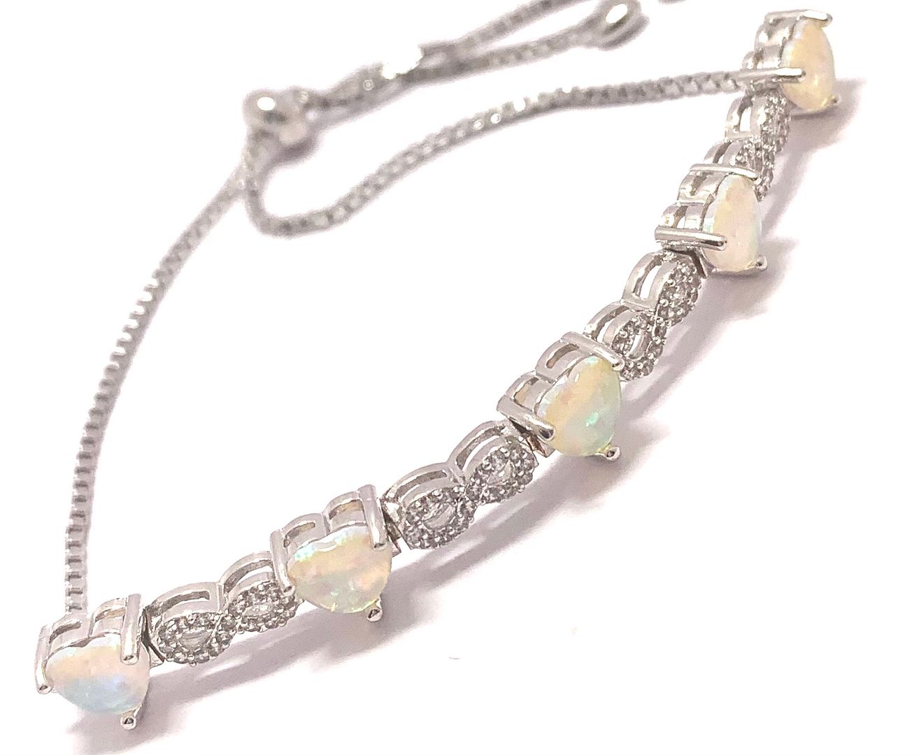 7.00ctw Opal & Diamonique Diamond Adjustable Tennis  Bracelet