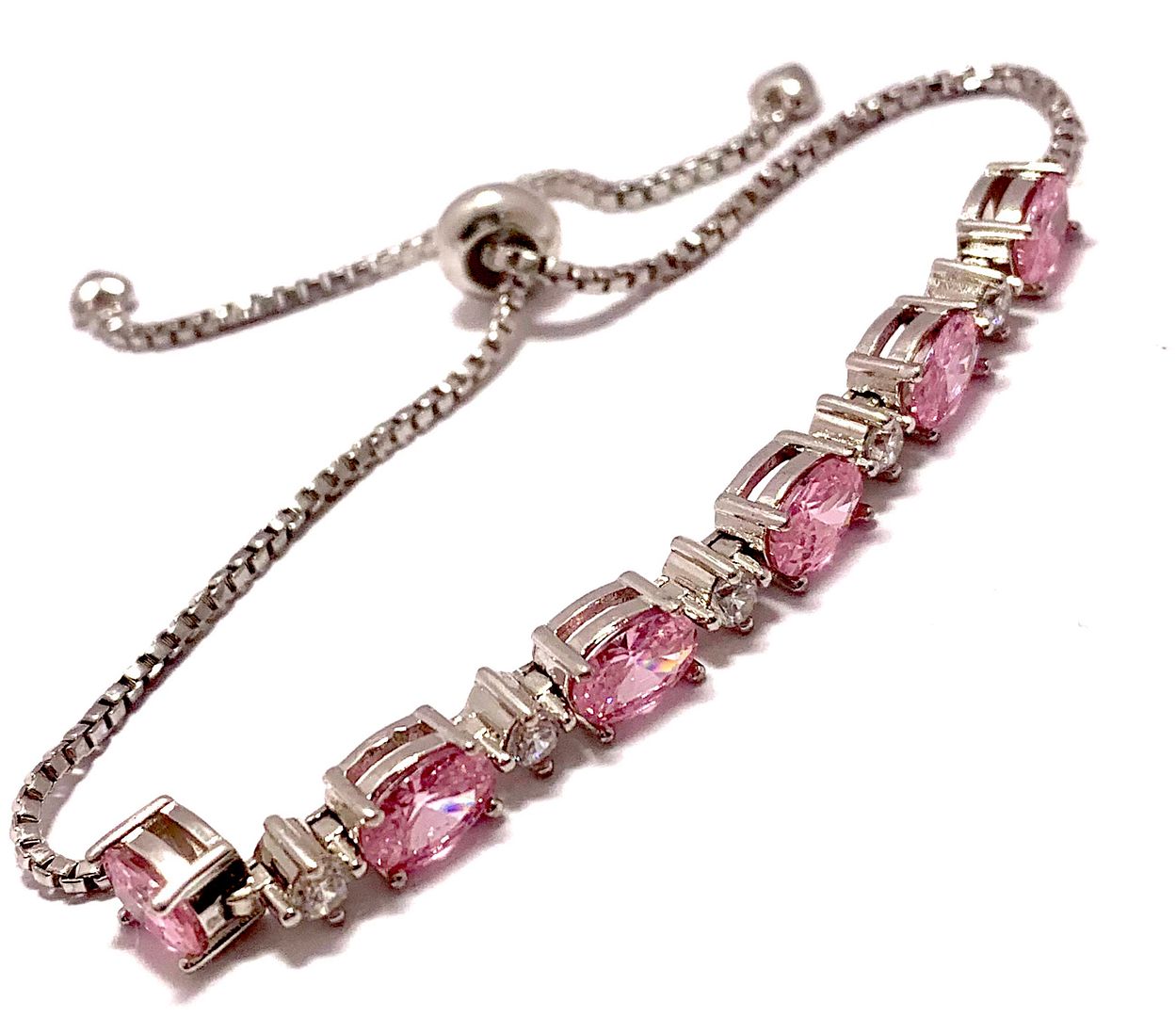 7.00ctw Pink Topaz & Diamonique Diamond Tennis Bracelet in 18K Gold Overlay – Designer Inspired