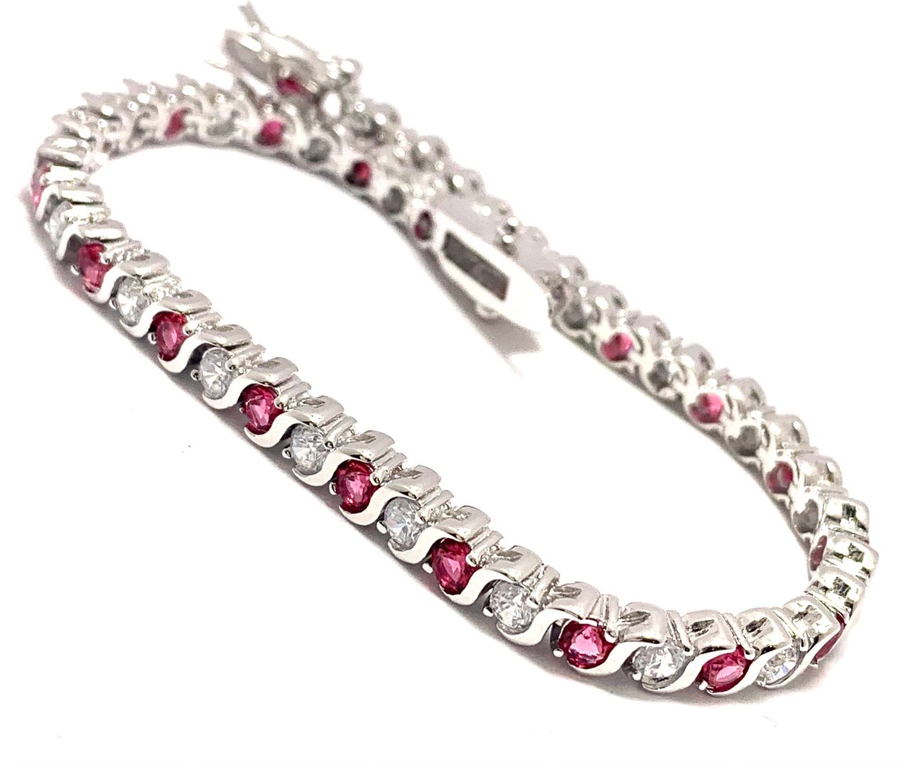 7.00ctw Ruby & Diamonique Diamond Tennis Bracelet 18k White Gold Overlay