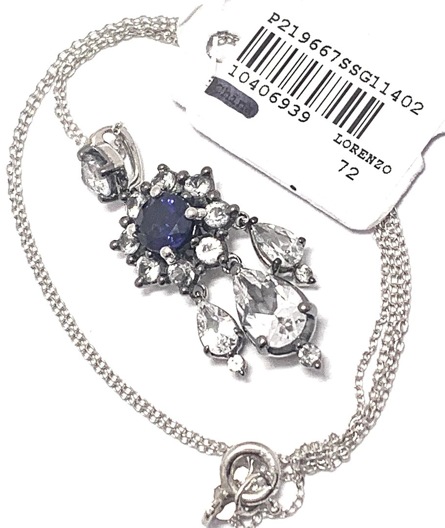 $72 Colore SG Lorenzo .925 Sterling Silver & 18kWG Sapphire & Diamonique Diamonds Lavalier  Necklace