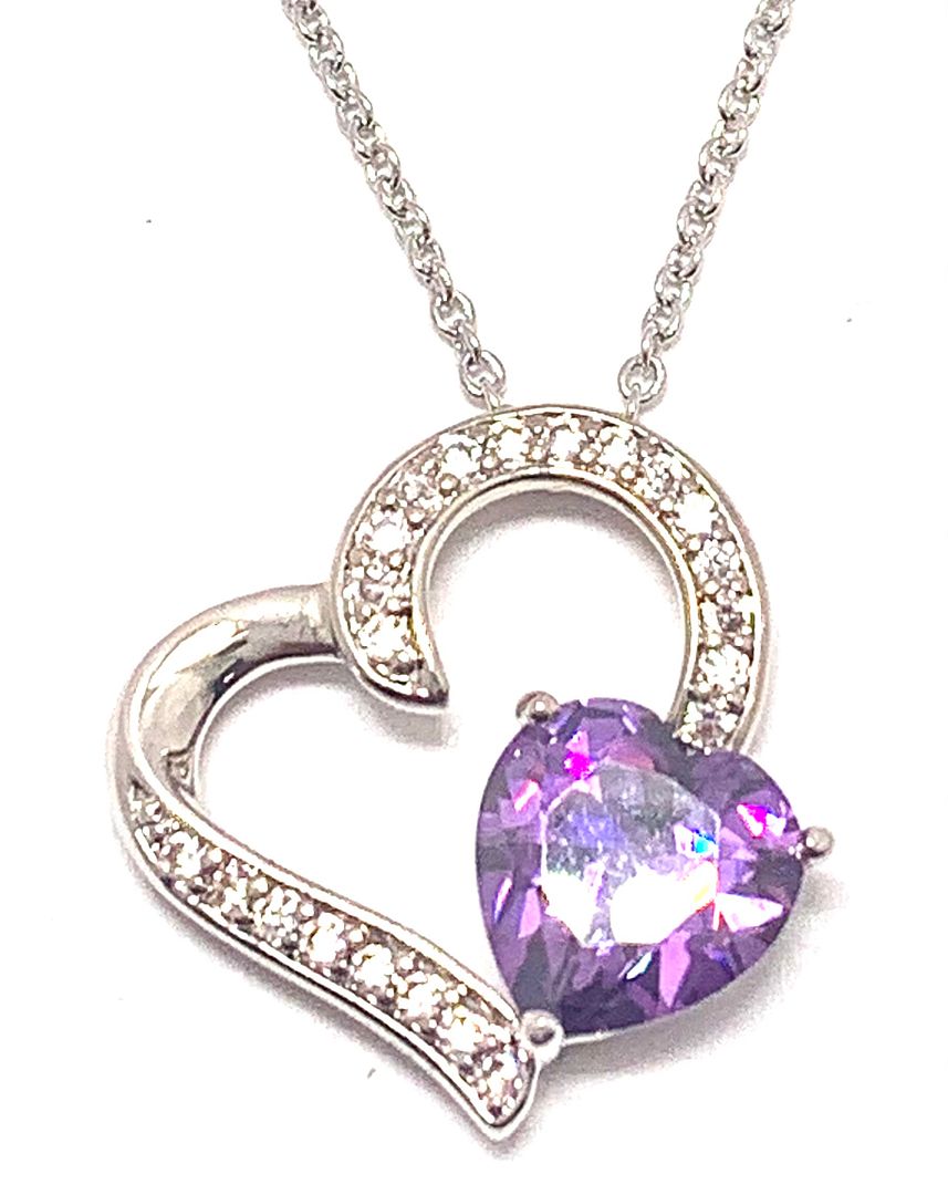 7.50ctw Amethyst & Diamonique Diamond Heart Necklace 18k White Gold Ovr