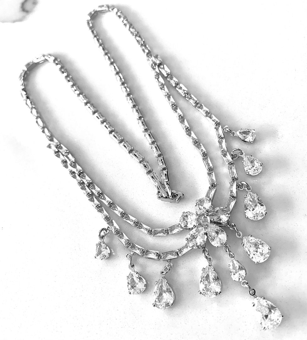 79.00ctw CZ 18k White Gold Ovr Statement Necklace 18"
