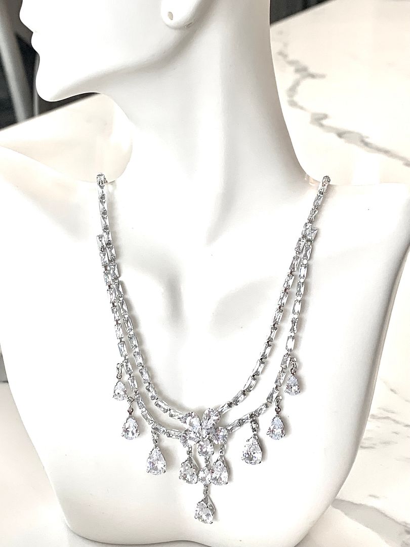 79.00ctw CZ 18k White Gold Ovr Statement Necklace 18"