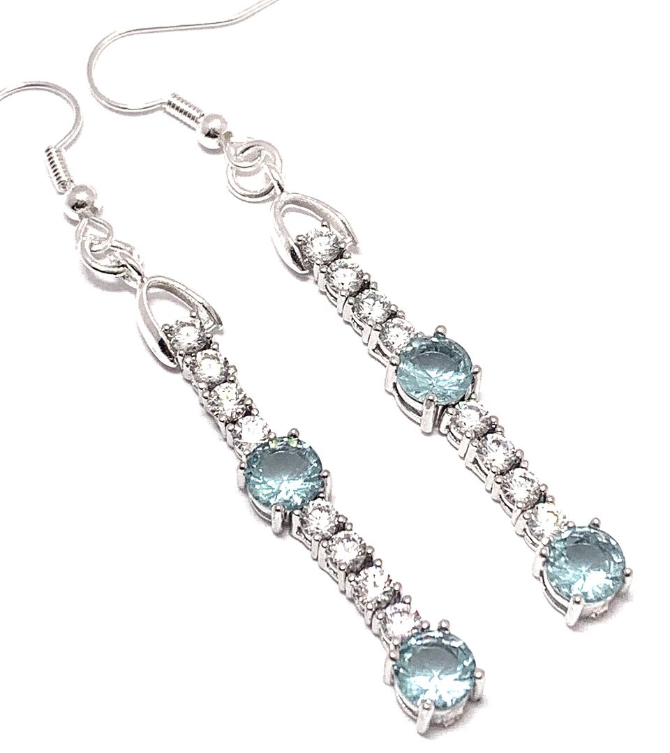 8.00ctw Blue Topaz & Diamonique Diamond Dangle Earrings