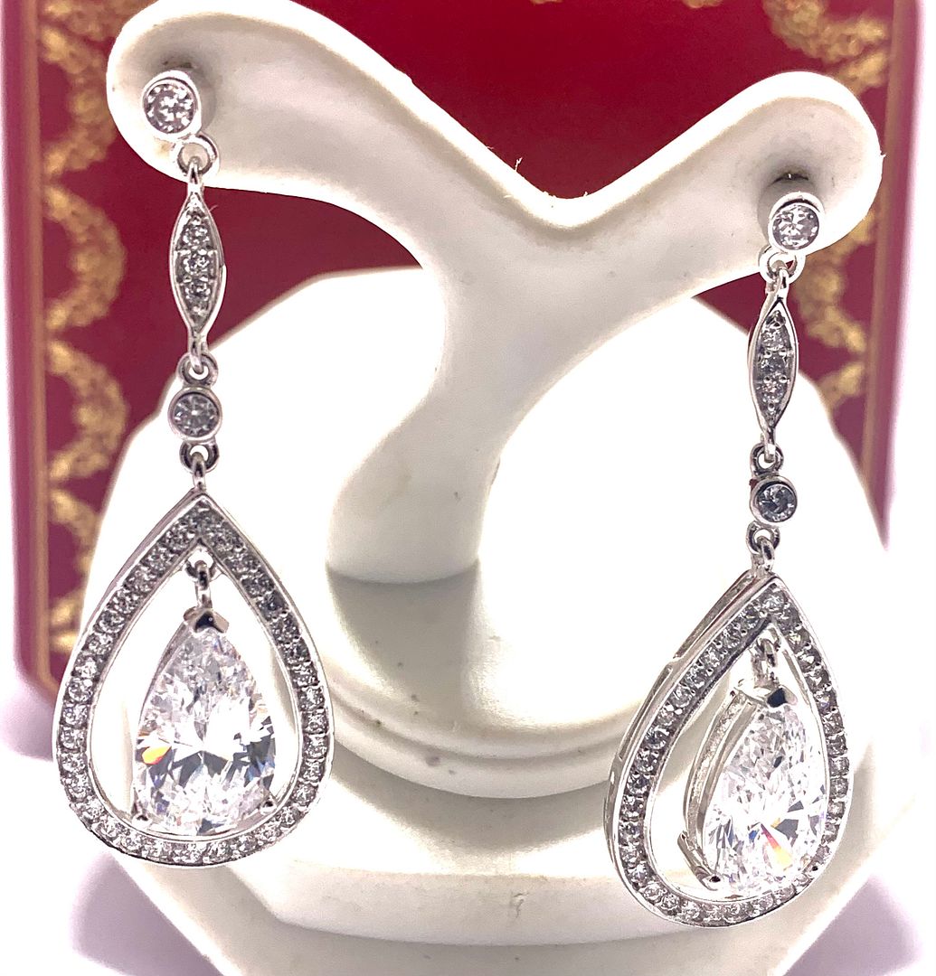 8.50ctw Moissanite Dangle Earrings in 18k WG & .925 Sterling Silver