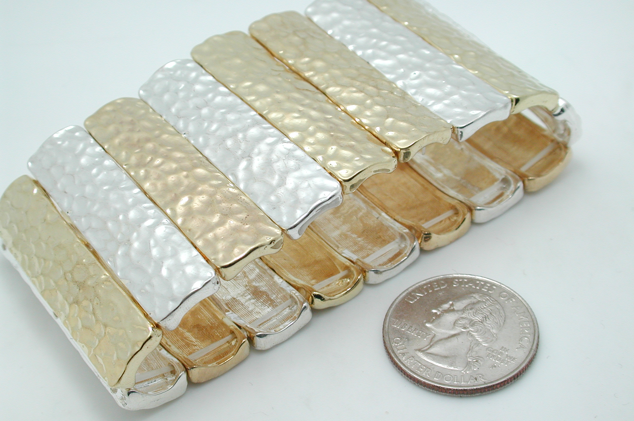 Large 18k Yellow & White Gold Overlay Hammered Design Bangle Bracelet