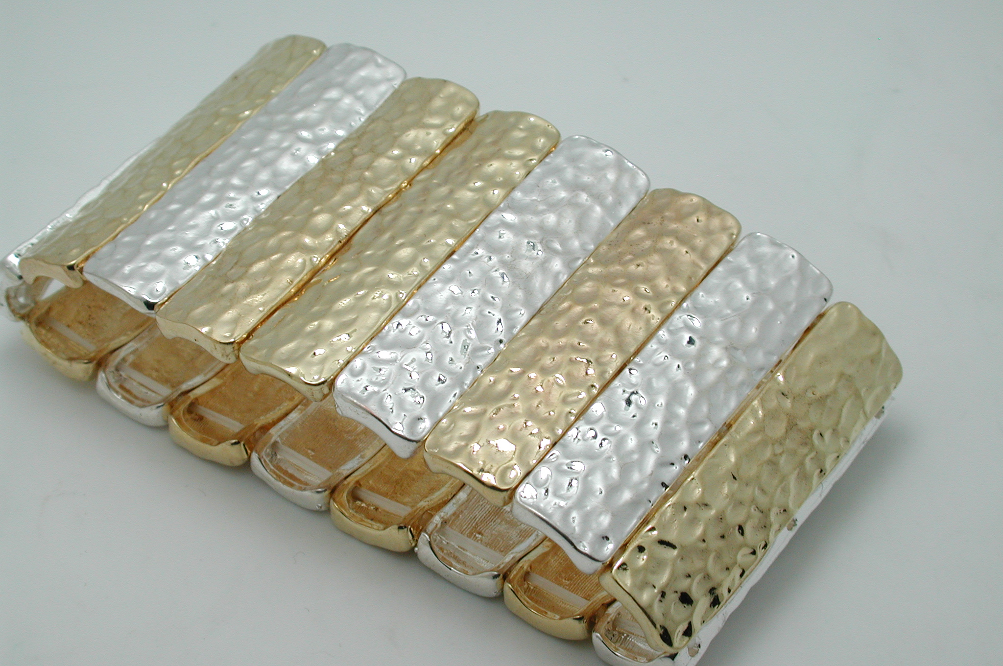 Large 18k Yellow & White Gold Overlay Hammered Design Bangle Bracelet