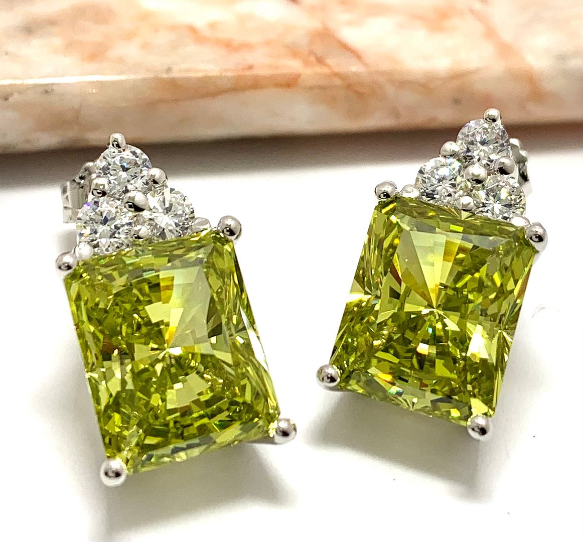 V3 Jewelry Sterling Silver Set of 3 -Natural Peridot, Amethyst and White Topaz Stud Earrings