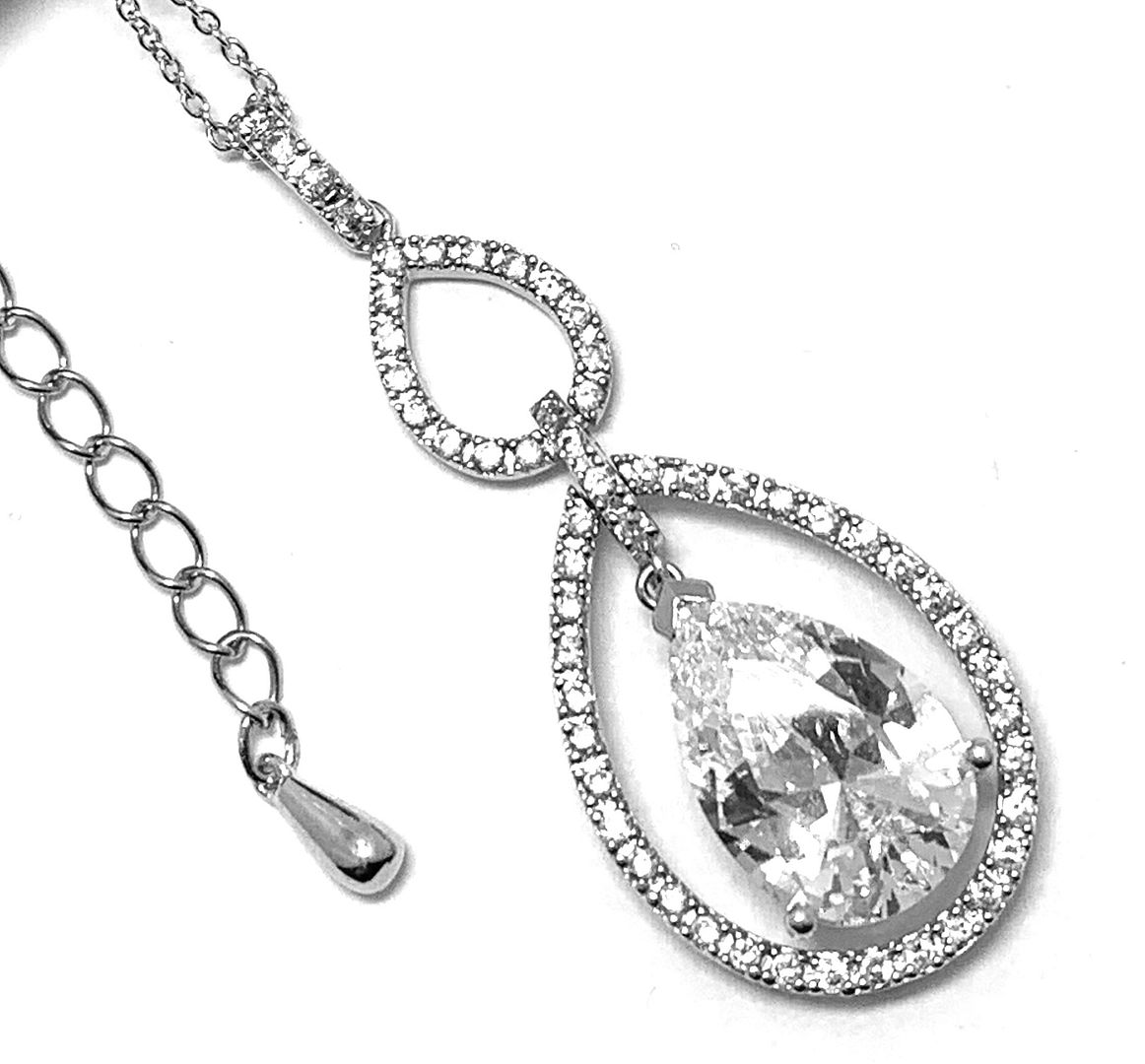 .925 Sterling Silver &14k White Gold 9.75ctw Diamonique Diamond  Necklace