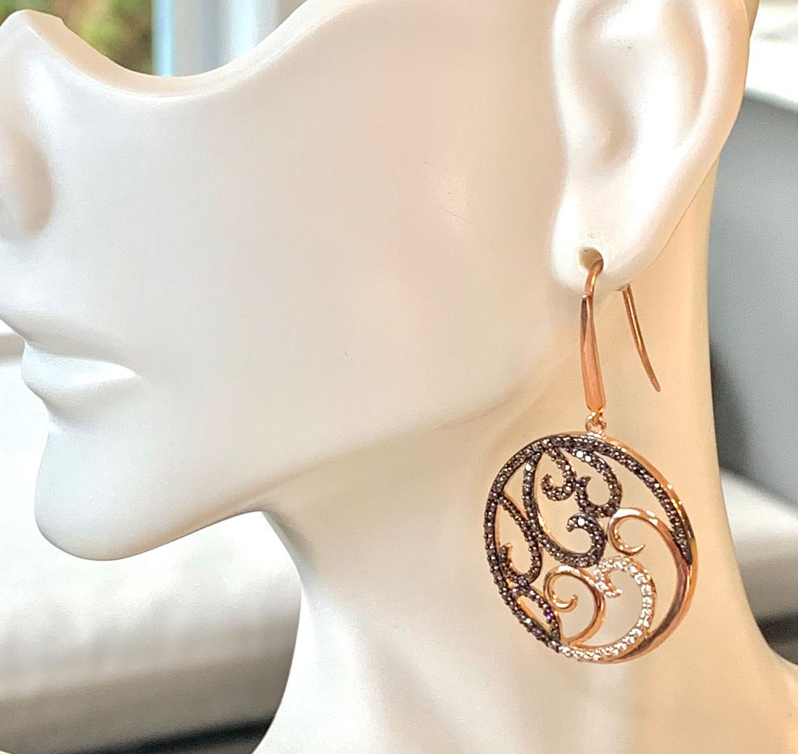 .925 Sterling Silver & 18k Rose Gold  Diamonique Diamond Earrings