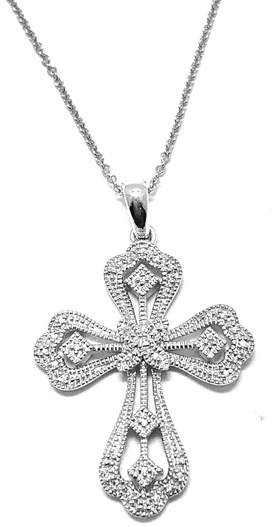 .925 Sterling Silver & 18k White Gold 0.25ctw Diamonique Diamond Cross Necklace