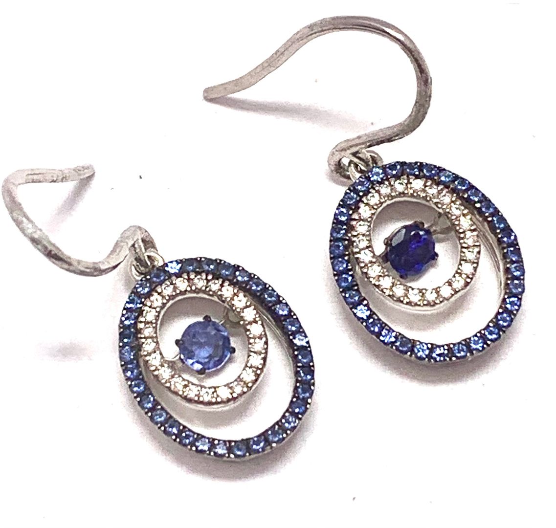 .925 Sterling Silver & 18k White Gold Dancing Diamond Design Earrings