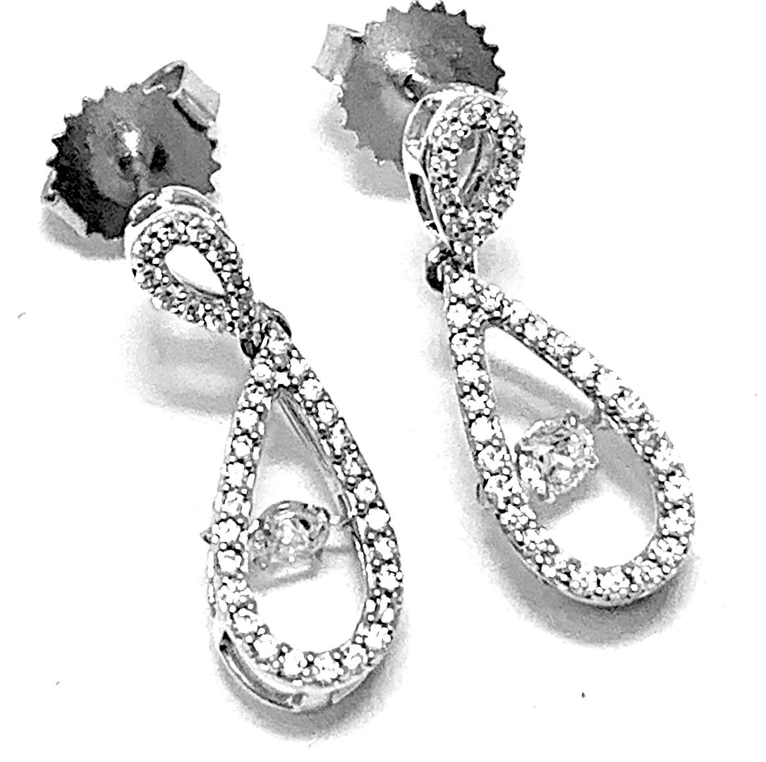 .925 Sterling Silver & 18k White Gold Dancing Diamond Design Earrings