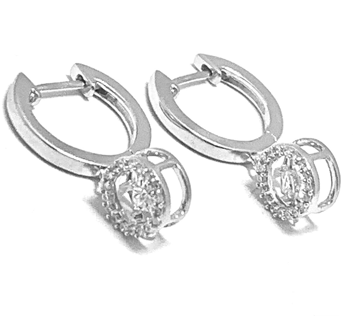 .925 Sterling Silver & 18k White Gold Dancing Diamond Design Earrings