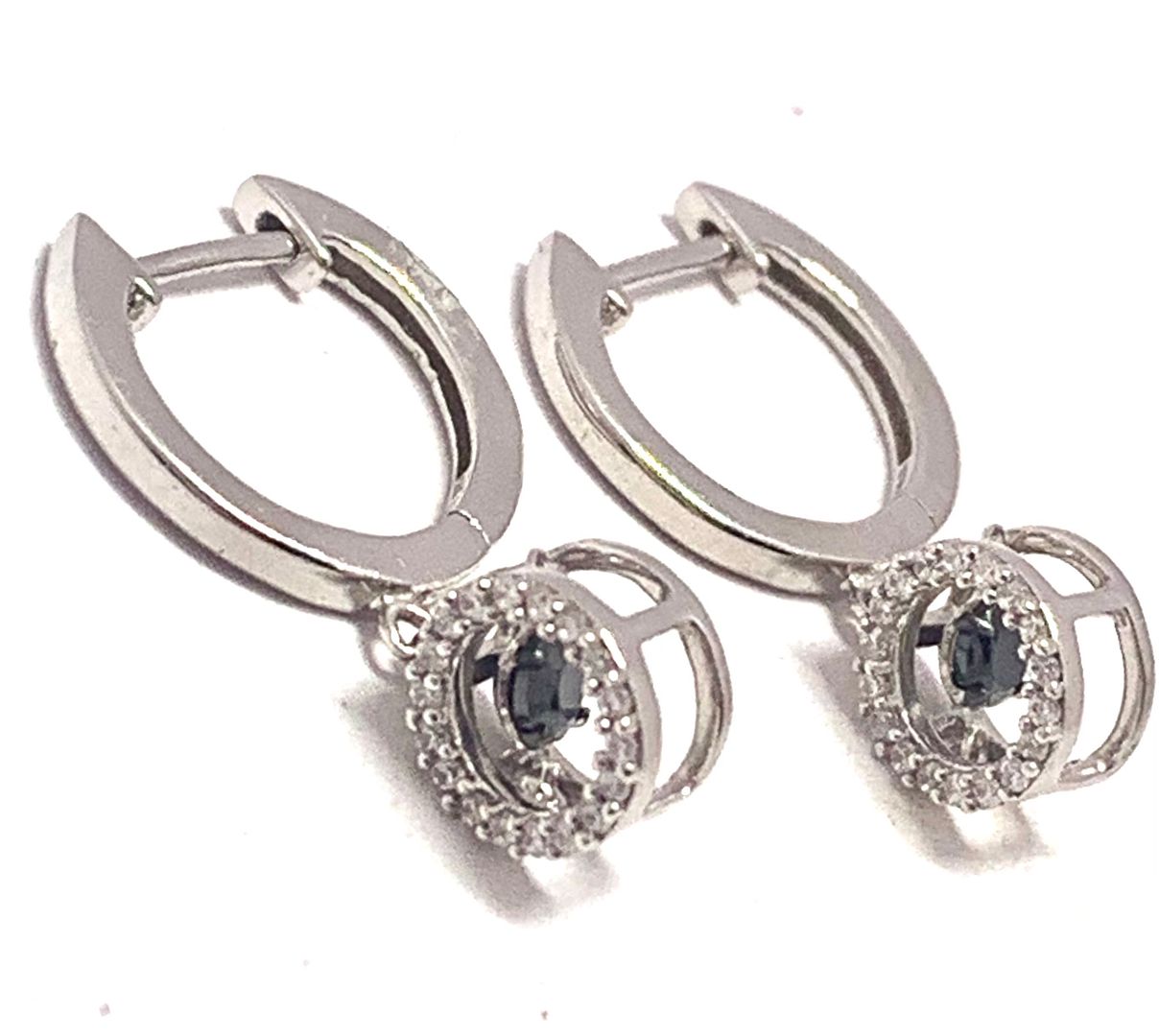 .925 Sterling Silver & 18k White Gold Dancing Diamond Design Earrings.